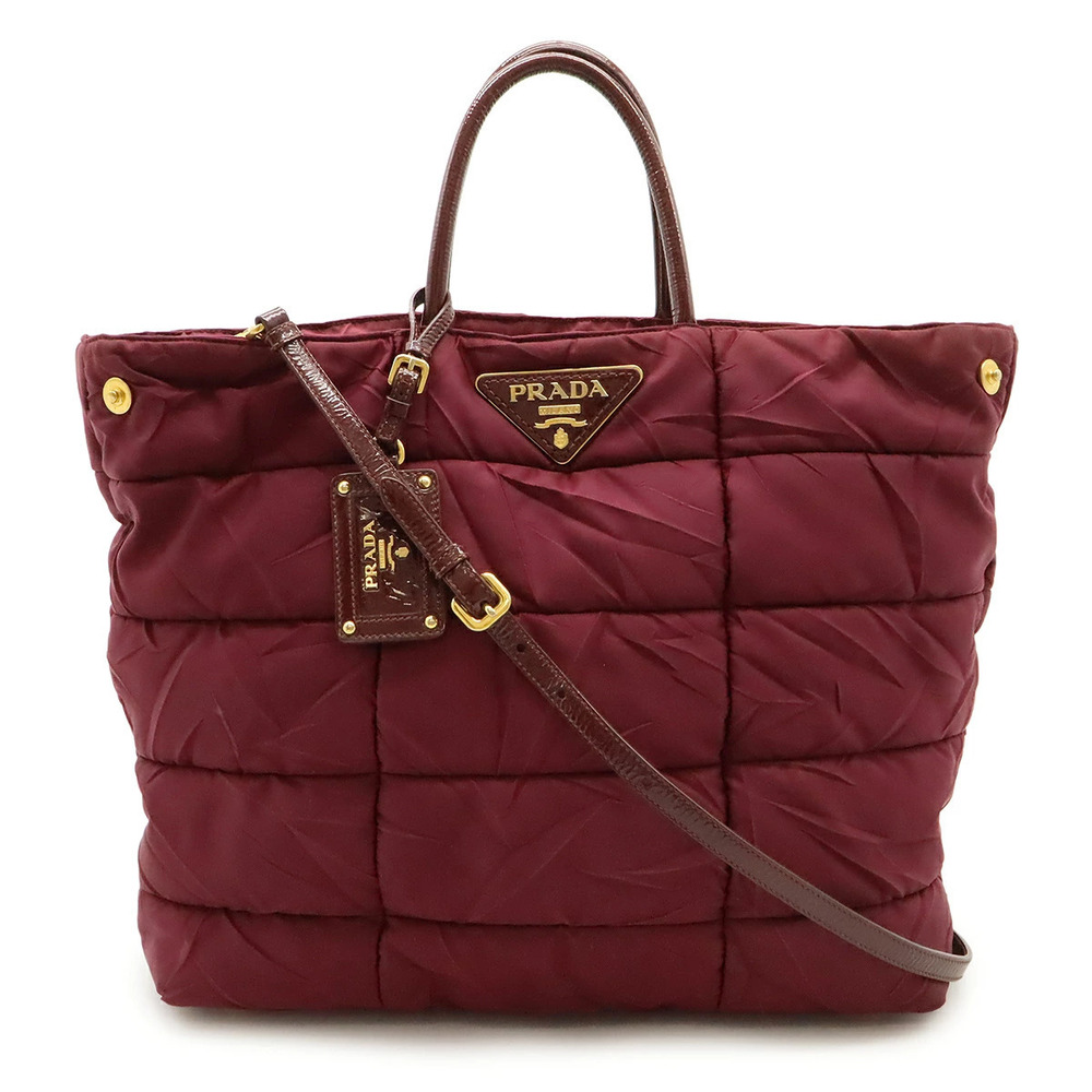 Prada Crispy Tote Bag Crossbody Quilted Enamel Wine Red